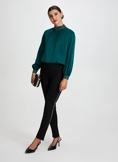 Satin Blouse & Striped Pants