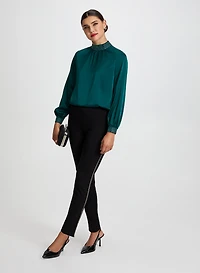 Satin Blouse & Striped Pants