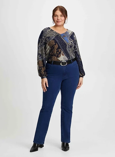 Paisley Print Top & Blue Bootcut Jeans