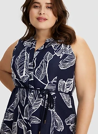 Robe midi sans manches à motif feuilles