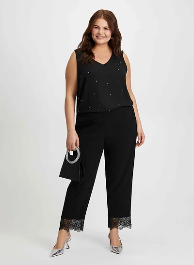Rhinestone Detail Blouse & Lace Trim Pants