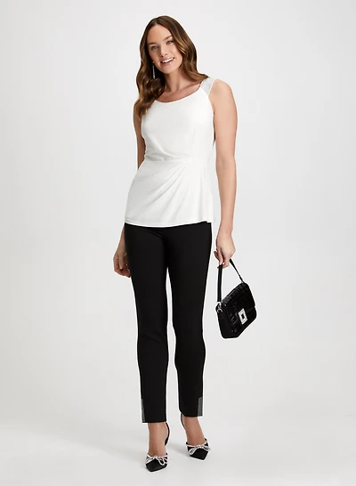 Embellished Sleeveless Top & Rhinestone Slit Pants