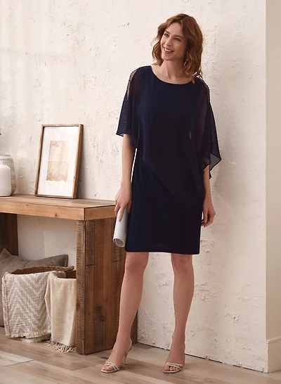 Robe poncho à manches ajourées et strass