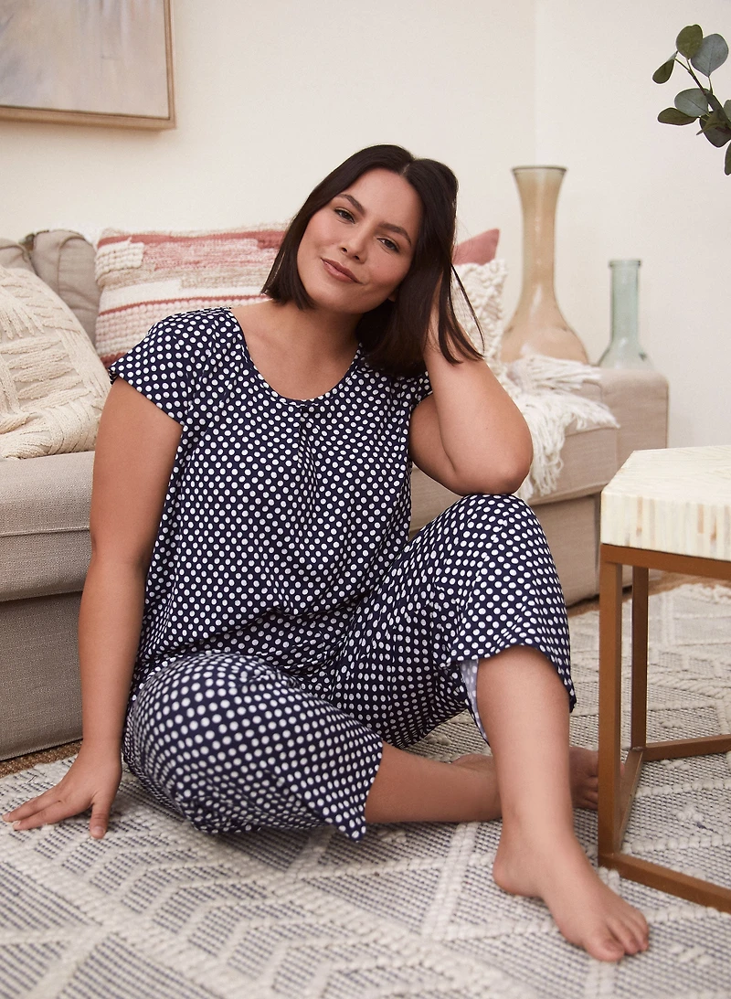 Ensemble pyjama haut et capri à pois