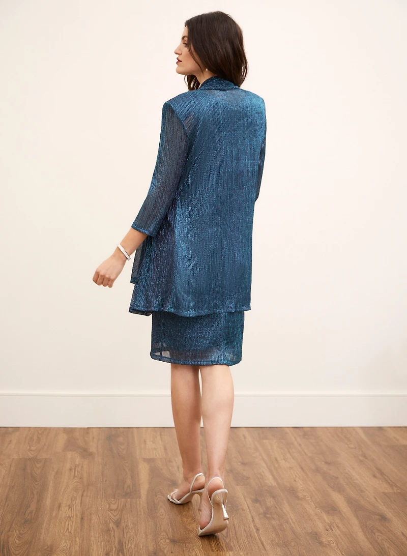 Metallic Plisse Dress & Jacket Set