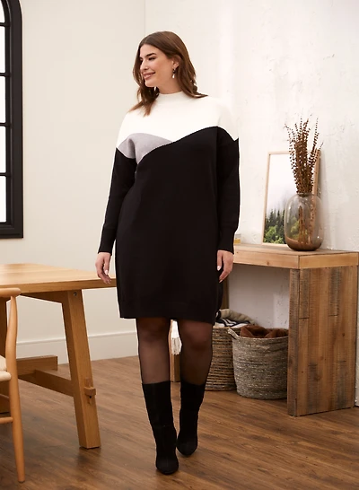 Robe-pull en tricot à blocs de couleur
