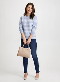 Striped Sweater, Jeans & Vegan Leather Bag