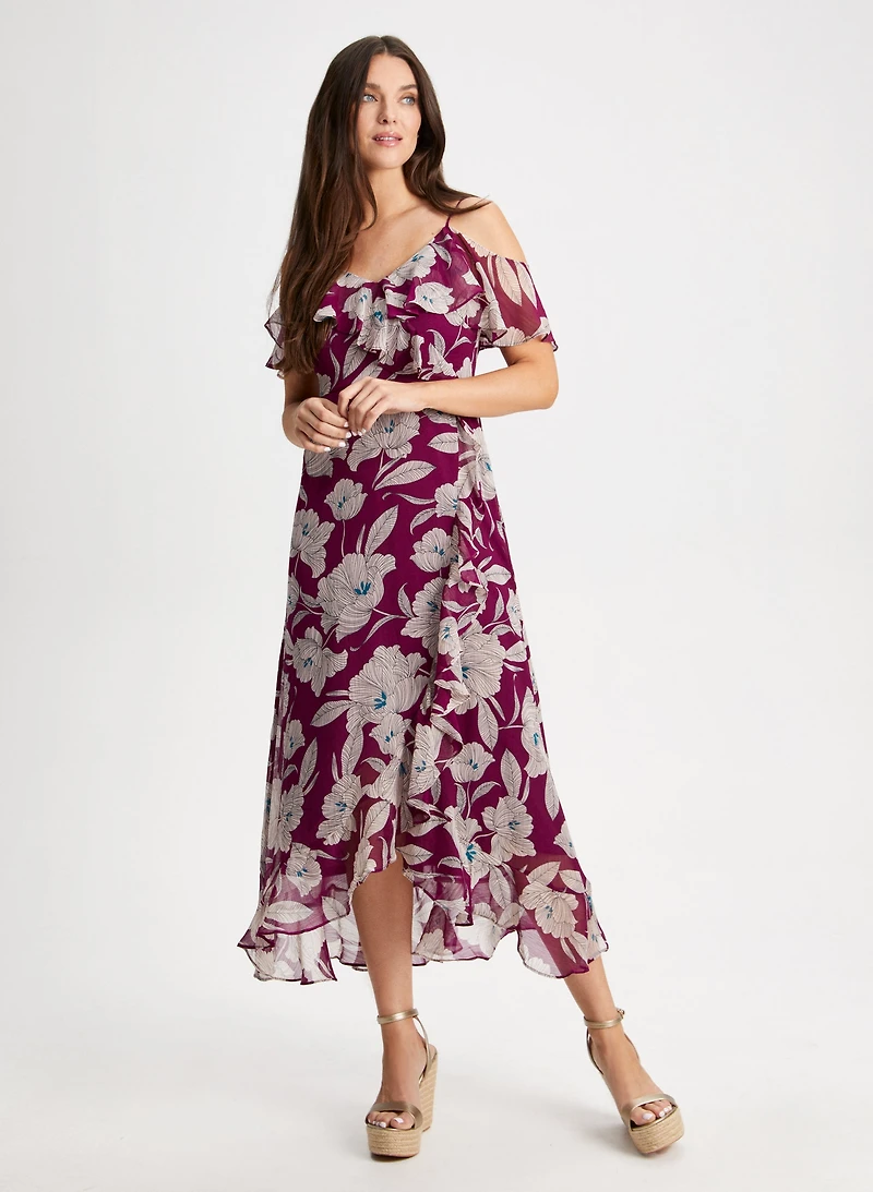 Robe longue à volants et motif floral