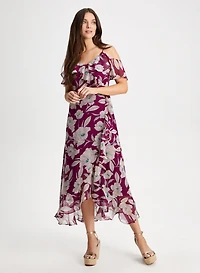 Robe longue à volants et motif floral