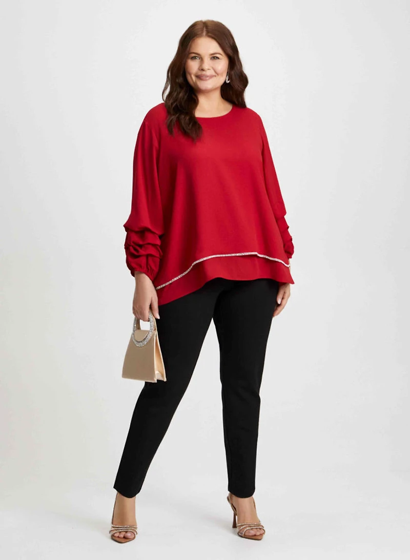 Tiered Sleeve Blouse & Slim Leg Pants