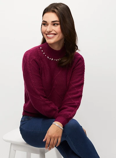 Argyle Rhinestone Detail Sweater