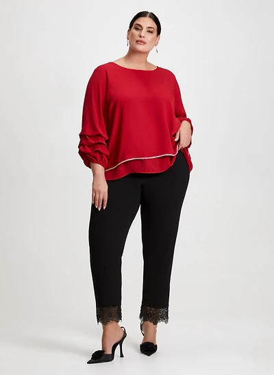 Tiered Sleeve Blouse & Lace Trim Pants