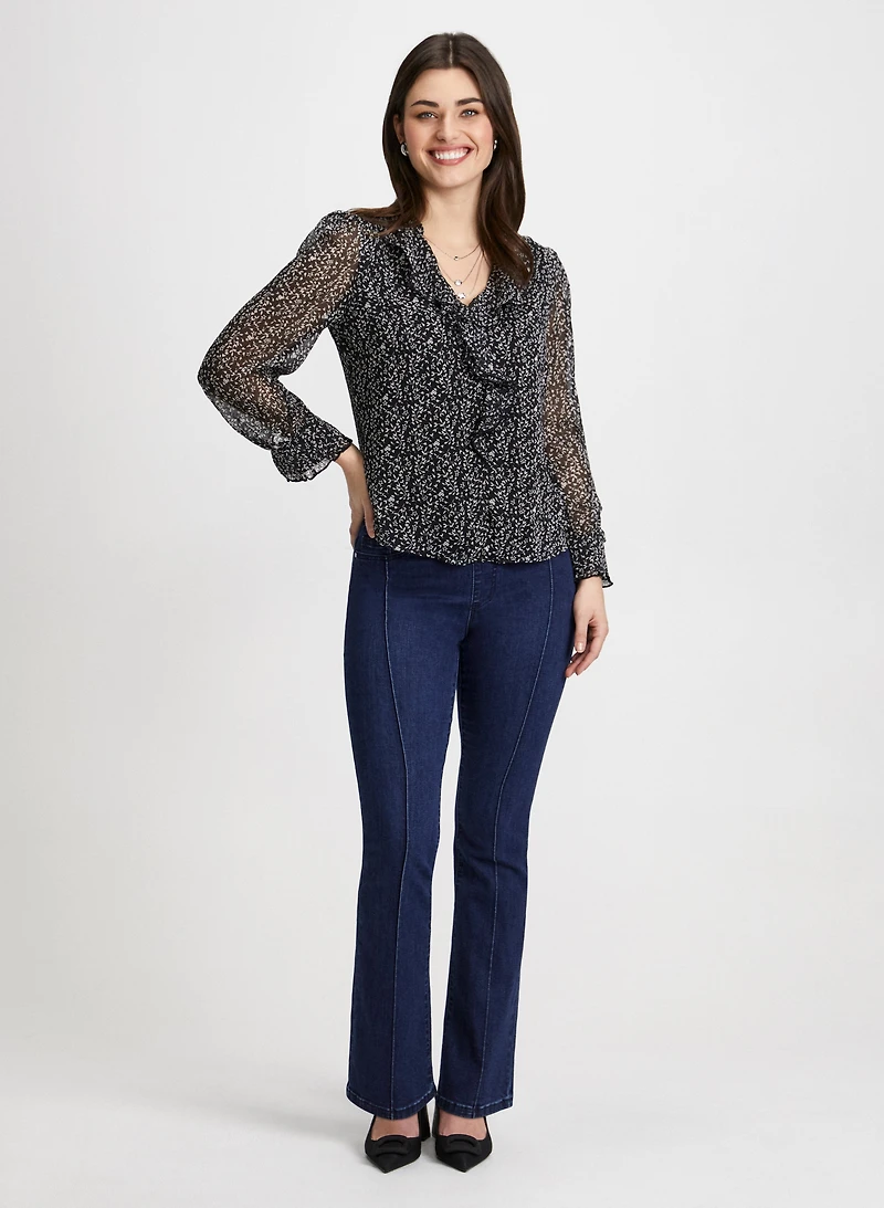 Leaf Print Blouse & Bootcut Jeans