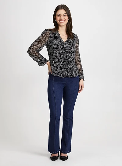 Leaf Print Blouse & Bootcut Jeans