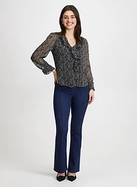 Leaf Print Blouse & Bootcut Jeans