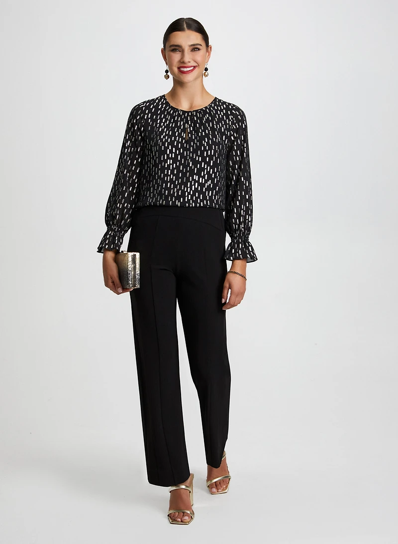Metallic Print Blouse & Wide Leg Pants