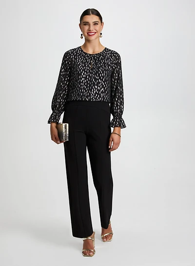 Metallic Print Blouse & Wide Leg Pants