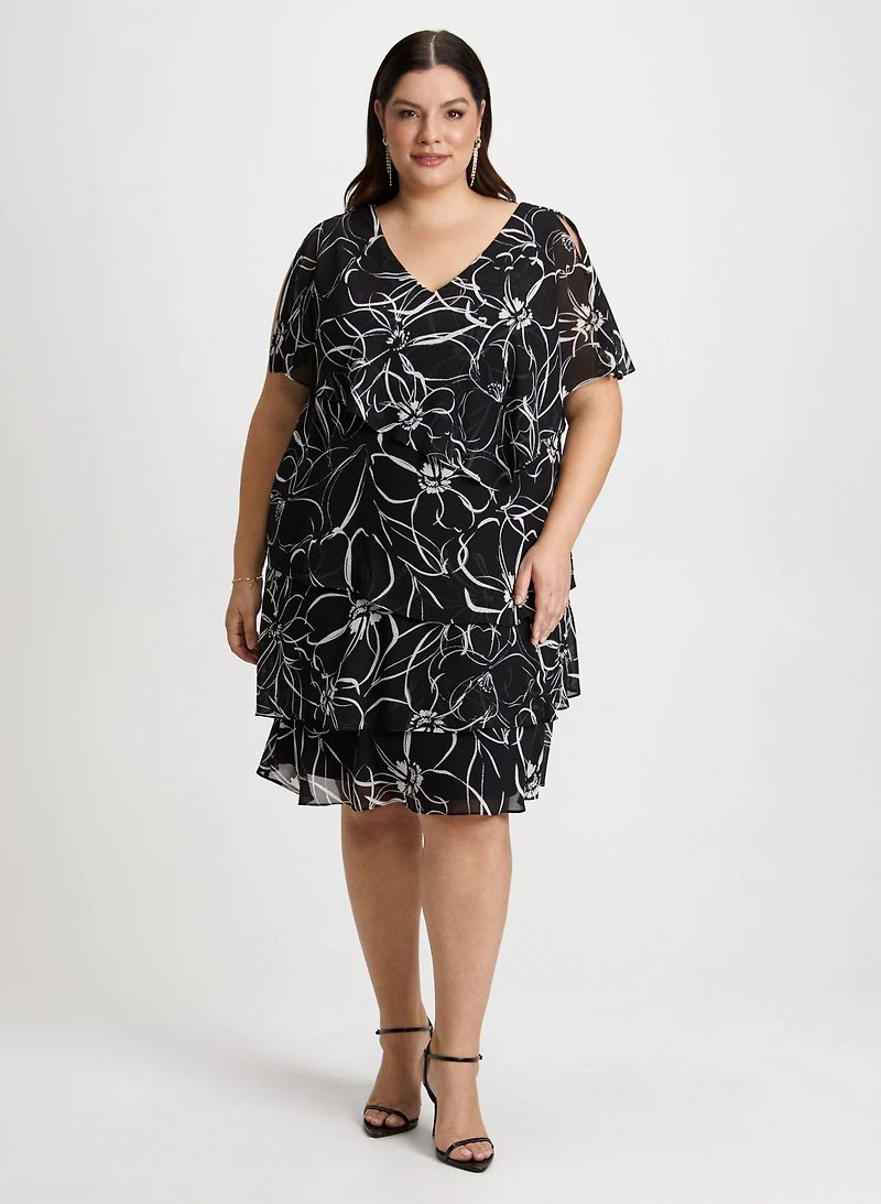 Tiered Floral Dress &  Pearl Dangle Earrings