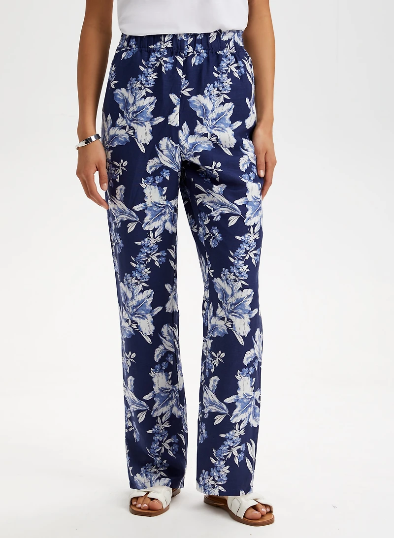 Floral Print Pull-On Pants