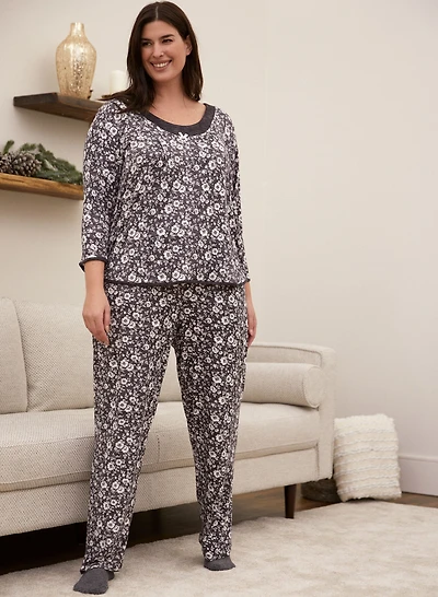 Ensemble pyjama haut et pantalon à motif floral