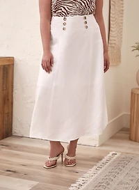 Button Detail Linen-Blend Skirt
