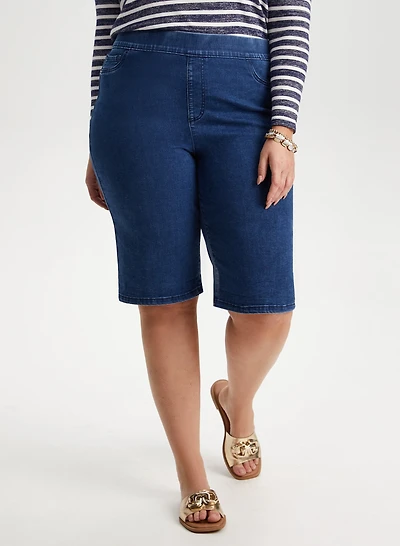 Embroidered Pull-On Jean Shorts
