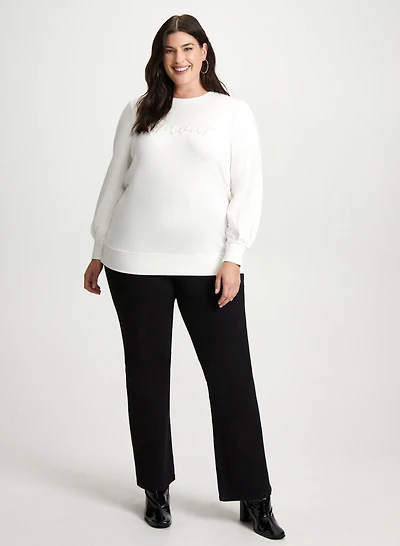 Beaded Slogan Pullover & Bootcut Jeans