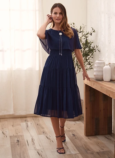 Glitter Chiffon Capelet Dress