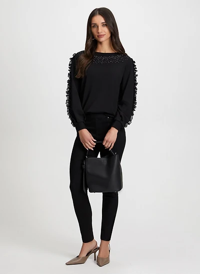 Ruffle Sleeve Top & Pull-On Jeans