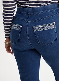 Embroidered Pull-On Jean Shorts