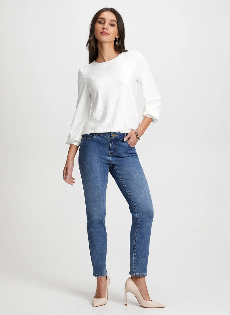Lace Front Top & Straight Leg Jeans