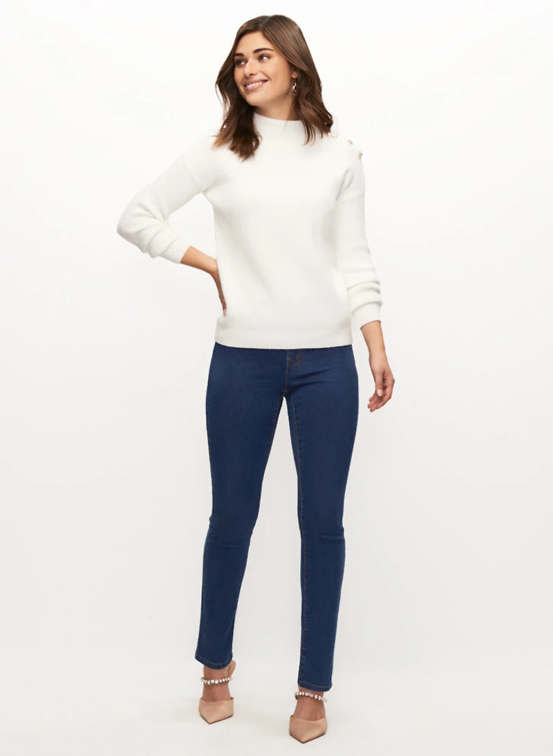 Jewel Button Sweater & Straight Leg Jeans