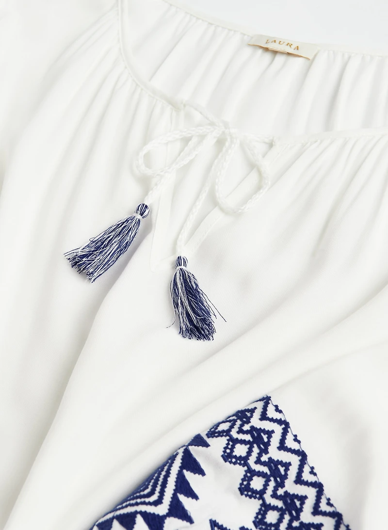 Embroidered Tassel Detail Blouse