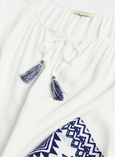 Embroidered Tassel Detail Blouse