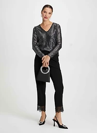 Sequin Top & Lace Trim Pants