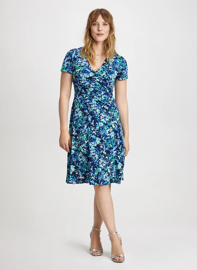 Ruched Details Floral Dress