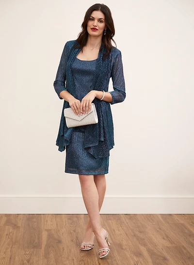 Metallic Plisse Dress & Jacket Set