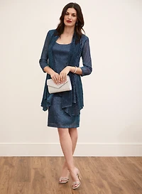 Metallic Plisse Dress & Jacket Set
