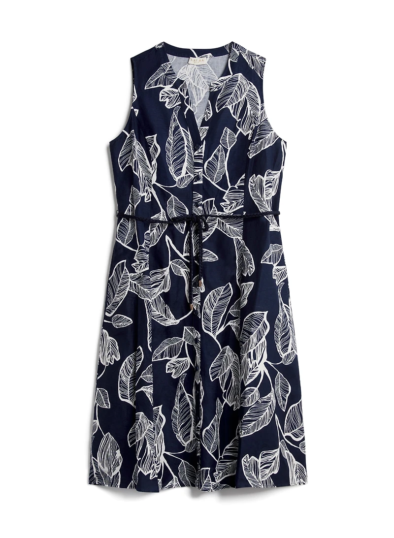 Robe midi sans manches à motif feuilles