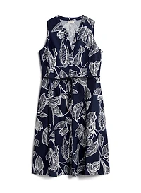 Robe midi sans manches à motif feuilles