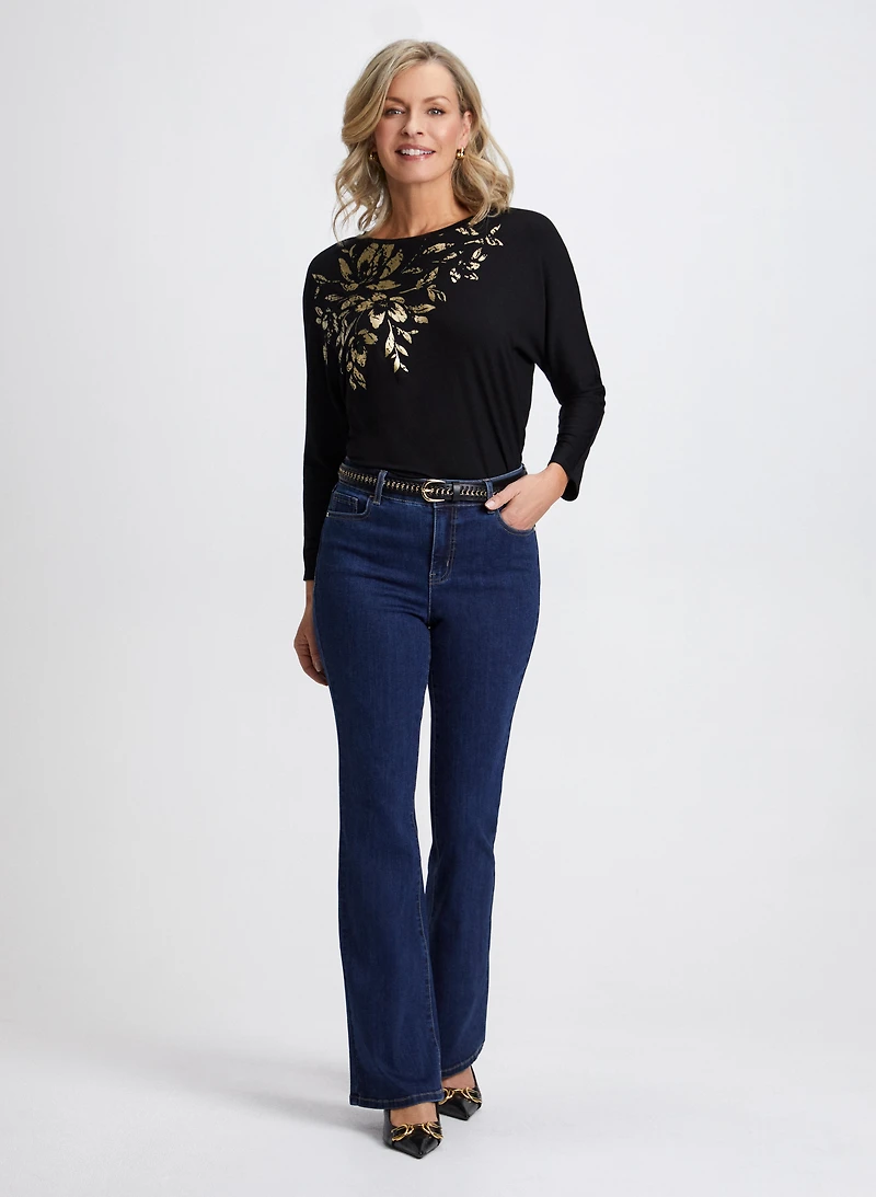 Foil Dolman Top & Bootcut Jeans