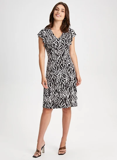 Leaf Print Ruffle Sleeve Dress