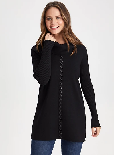 Pull tunique à col bénitier et surpiqûres