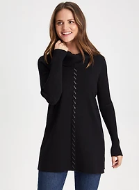 Pull tunique à col bénitier et surpiqûres