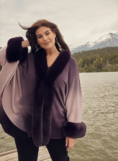Ombré Faux Fur Trim Cape