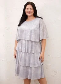 Tiered Metallic Capelet Dress