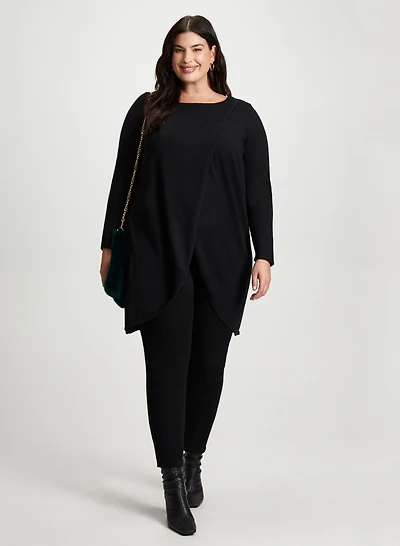 Layered Tunic Top, Pull-On Jeans & Dangle Hoop Earrings