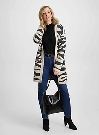 Zebra Print Cardigan, Rib Knit & Jeans