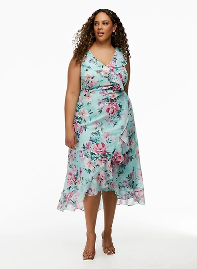 Floral Print Ruffle Detail Midi Dress