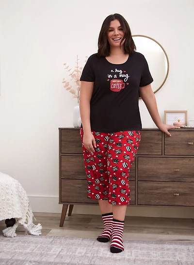 Slogan PJ Set With Socks